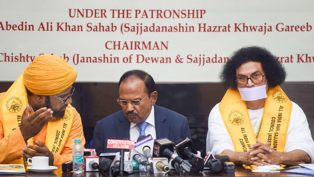 NSA Ajit Doval (centre) attends the a conference by the All India Sufi Sajjadanashin Council (AISSC), July 30, 2022. Credit: PTI File Photo