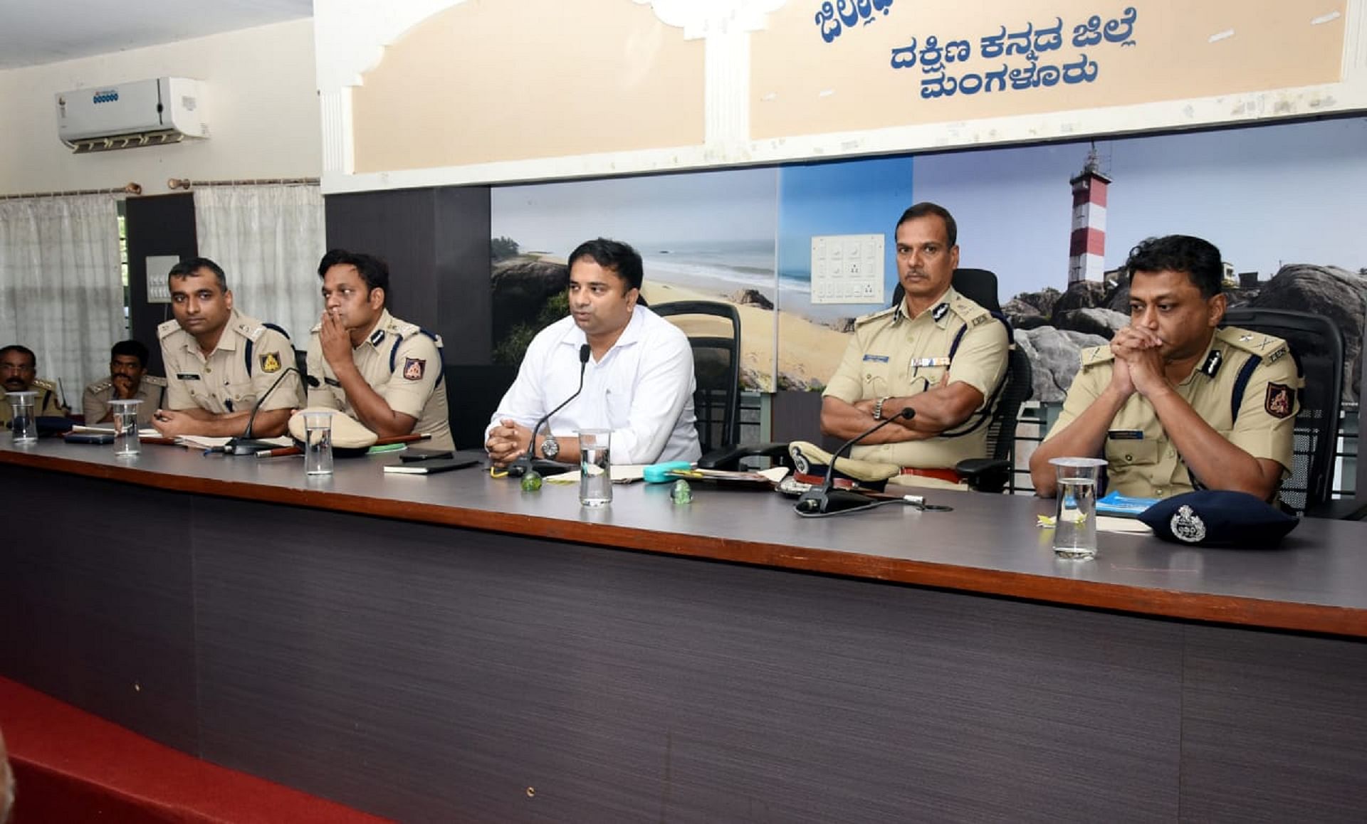 ADGP Alok Kumar, Deputy Commissioner Dr Rajendra K V and others during a peace committee meeting in Mangaluru. Credit: Special arrangement