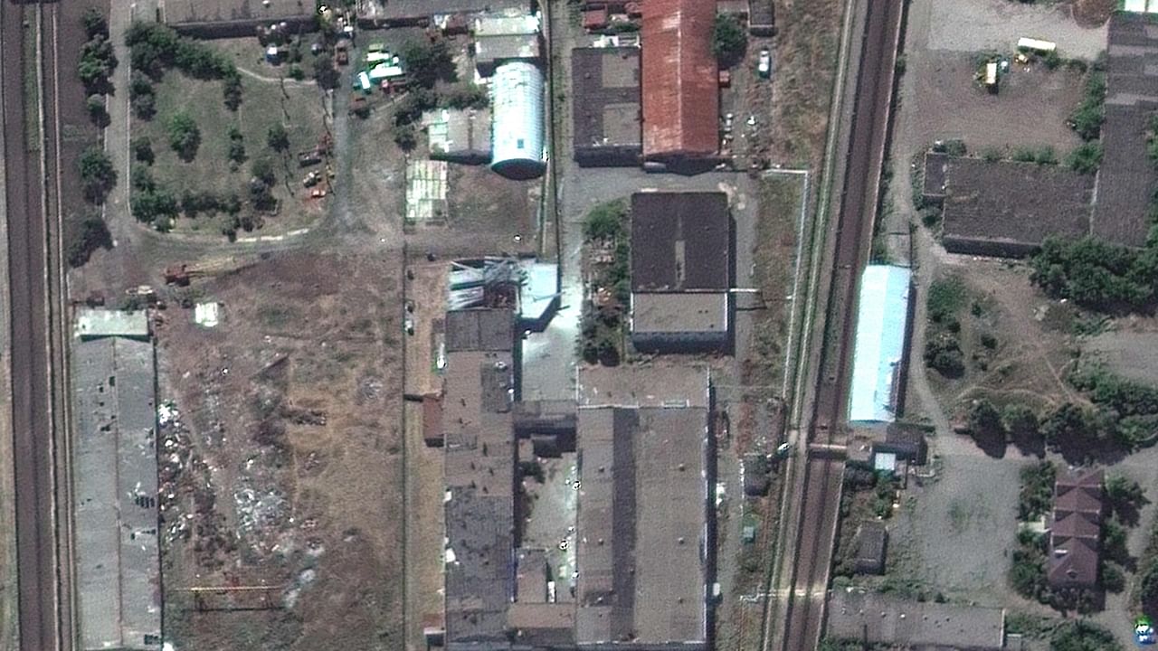 Olenivka prison in the Donetsk region of Ukraine where more than 50 people reportedly died following an attack and explosion at the prison early on July 29, 2022. Credit: AFP Photo// Satellite image ©2022 Maxar Technologies