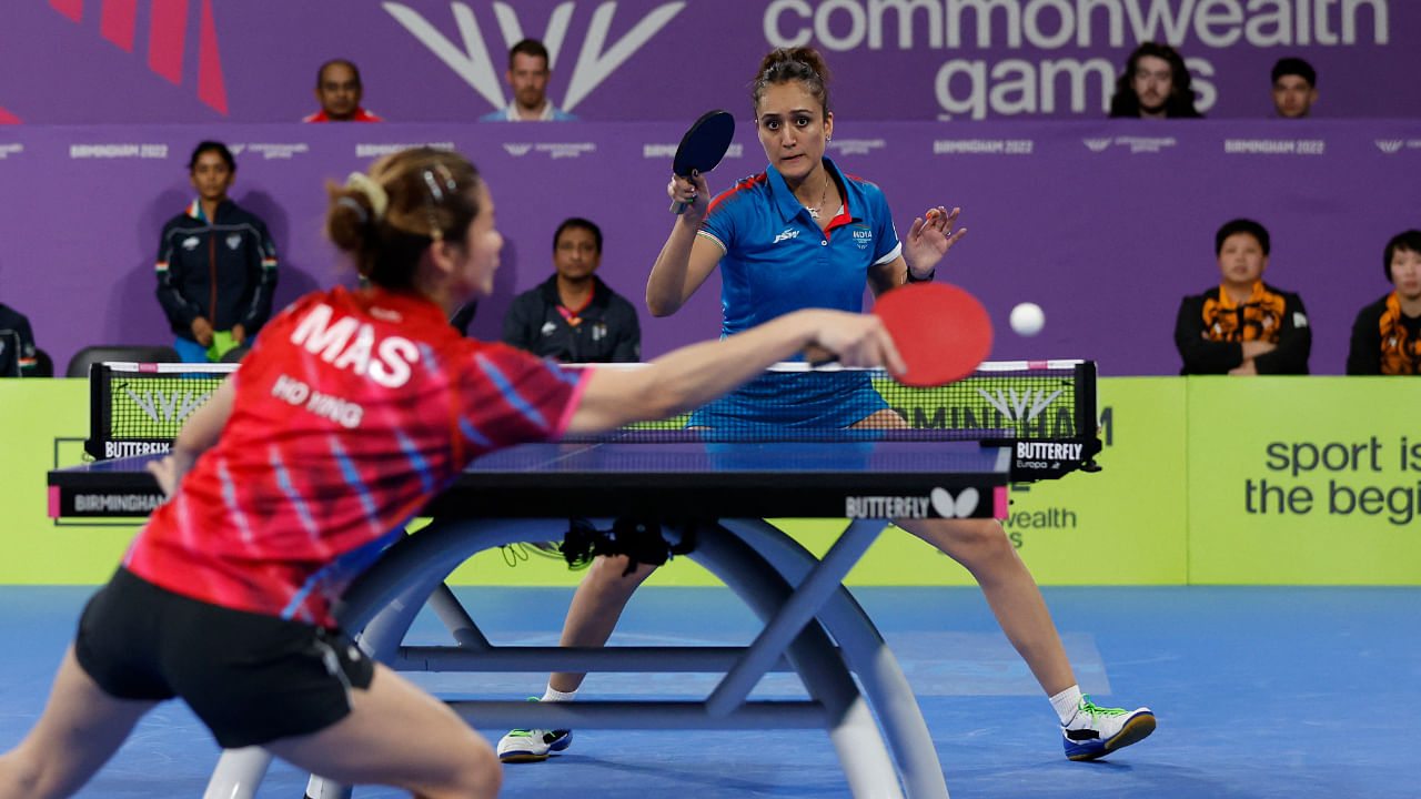 Malaysia's Ho Ying in action against India's Manika Batra, July 30, 2022. Credit: Reuters Photo