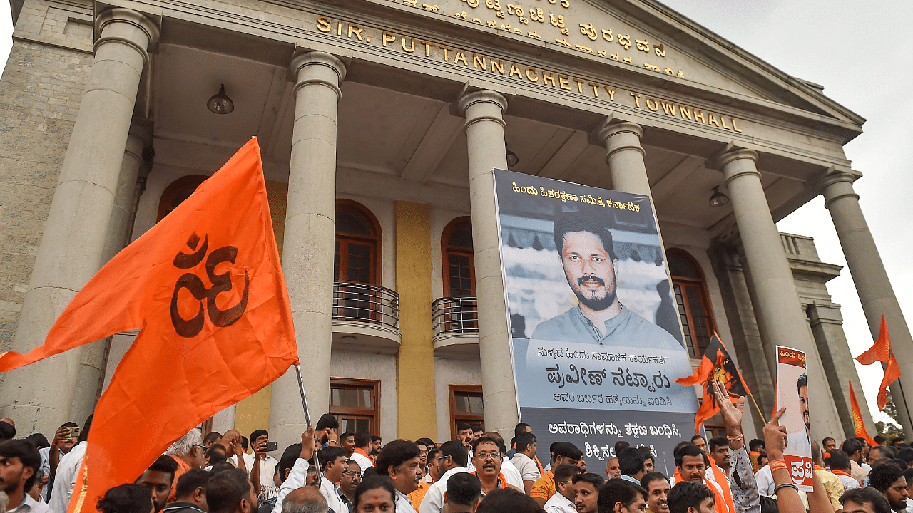 <div class="paragraphs"><p>File Photo: People staged protest over the murder of Praveen Nettaru at Town Hall, Bengaluru. </p></div>