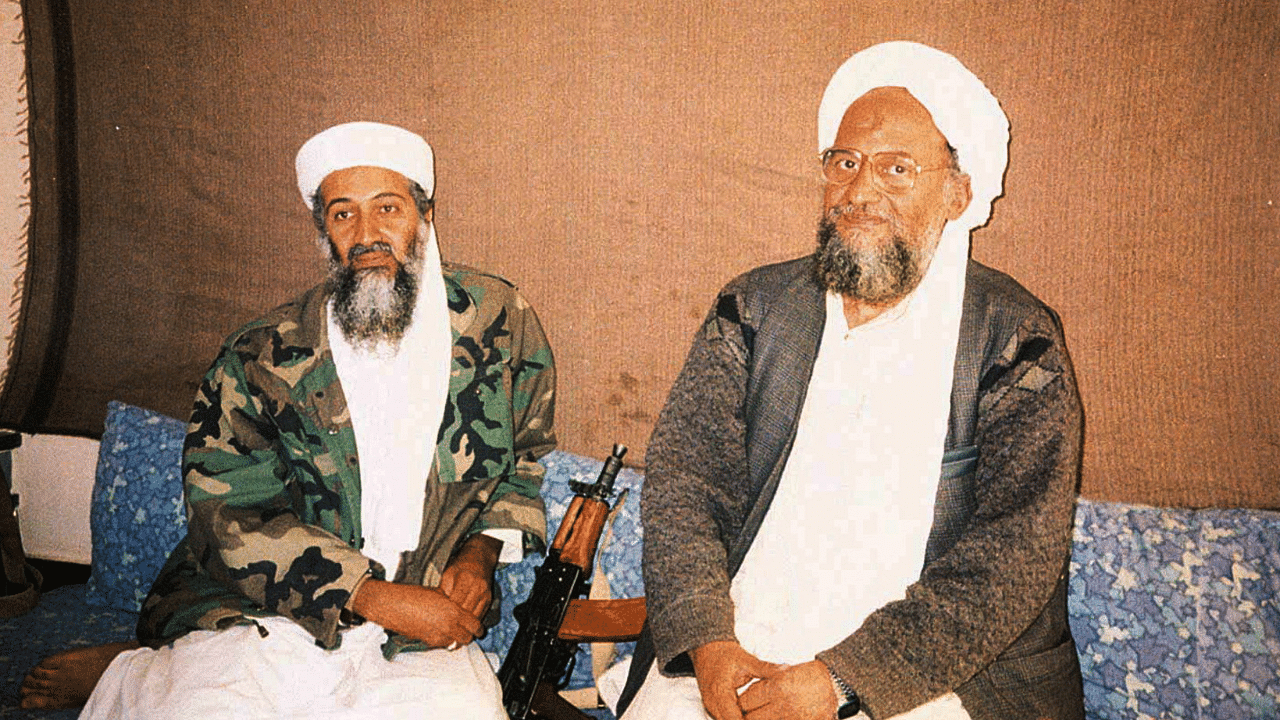 Osama bin Laden with advisor Ayman al-Zawahiri during interview. Credit: Reuters Photo