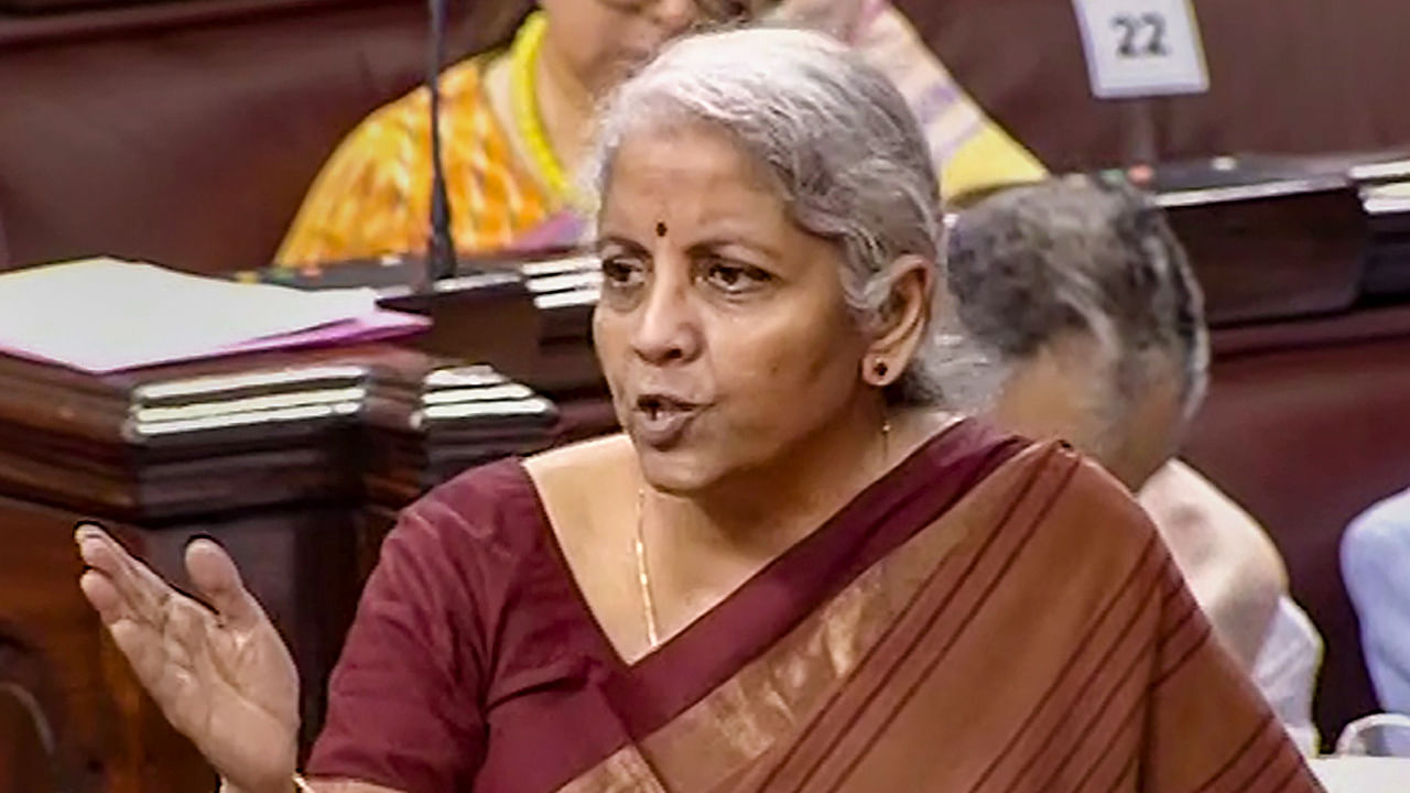 Nirmala Sitharaman speaks in the Rajya Sabha during ongoing Monsoon Session of Parliament, in New Delhi, Tuesday, Aug. 2, 2022. Credit: PTI Photo