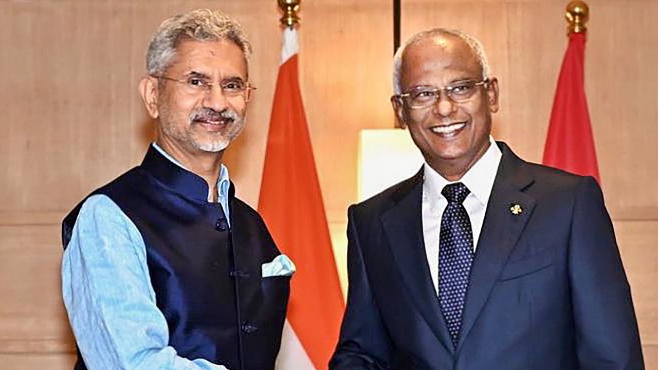 S. Jaishankar with Maldives President. Credit: PTI Photo