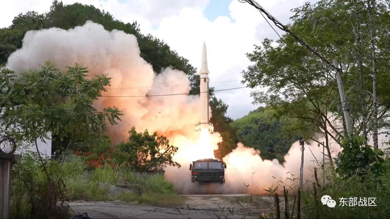 The Rocket Force under the Eastern Theatre Command of China's People's Liberation Army (PLA) conducts conventional missile tests into the waters off the eastern coast of Taiwan. Credit: Reuters/Eastern Theatre Command