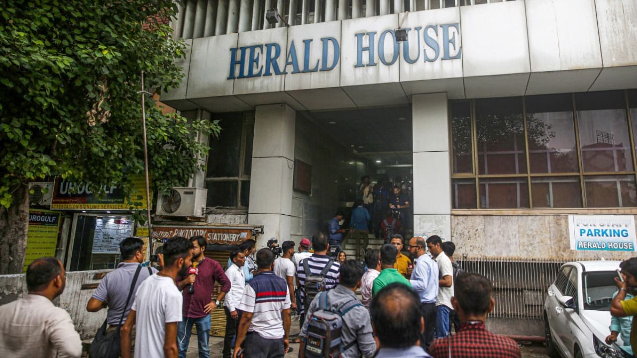View of the Congress-owned Herald House after the Enforcement Directorate (ED) sealed the premises of Young Indian (YI), in New Delhi, Wednesday, Aug. 3, 2022. Credit: PTI Photo