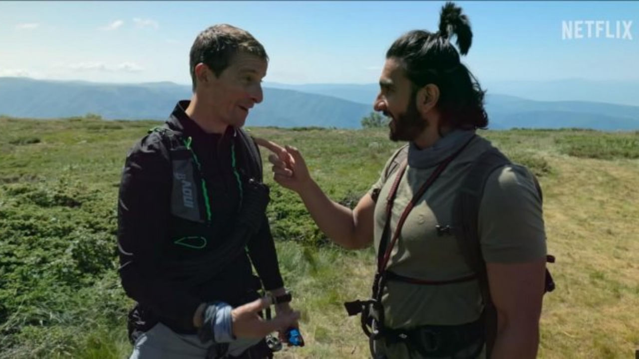 Ranveer Singh with Bear Grylls. Credit: Netflix Screengrab 