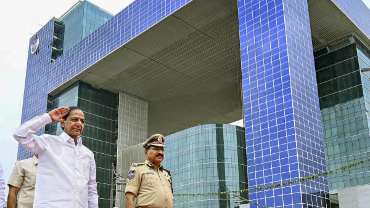 Telangana Chief Minister K Chandrashekhar Rao during the inauguration of Command and Control Centre building of Telangana Police, in Hyderabad, Thursday, Aug. 4, 2022. Credit: PTI Photo