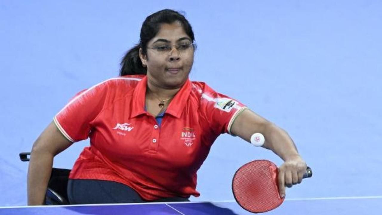 Bhavina Hasmukhbhai Patel in action against Ikpeoyi Ifechukwude Christiana of Nigeria during the final of Para Table Tennis event at Commonwealth Games 2022 in Birmingham,UK, Saturday, Aug 6, 2022. Credit: PTI Photo