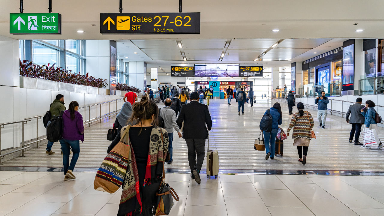 Passengers walk inside the Indira Gandhi International Airport, New Delhi. Representative image. Credit: iStock Photo