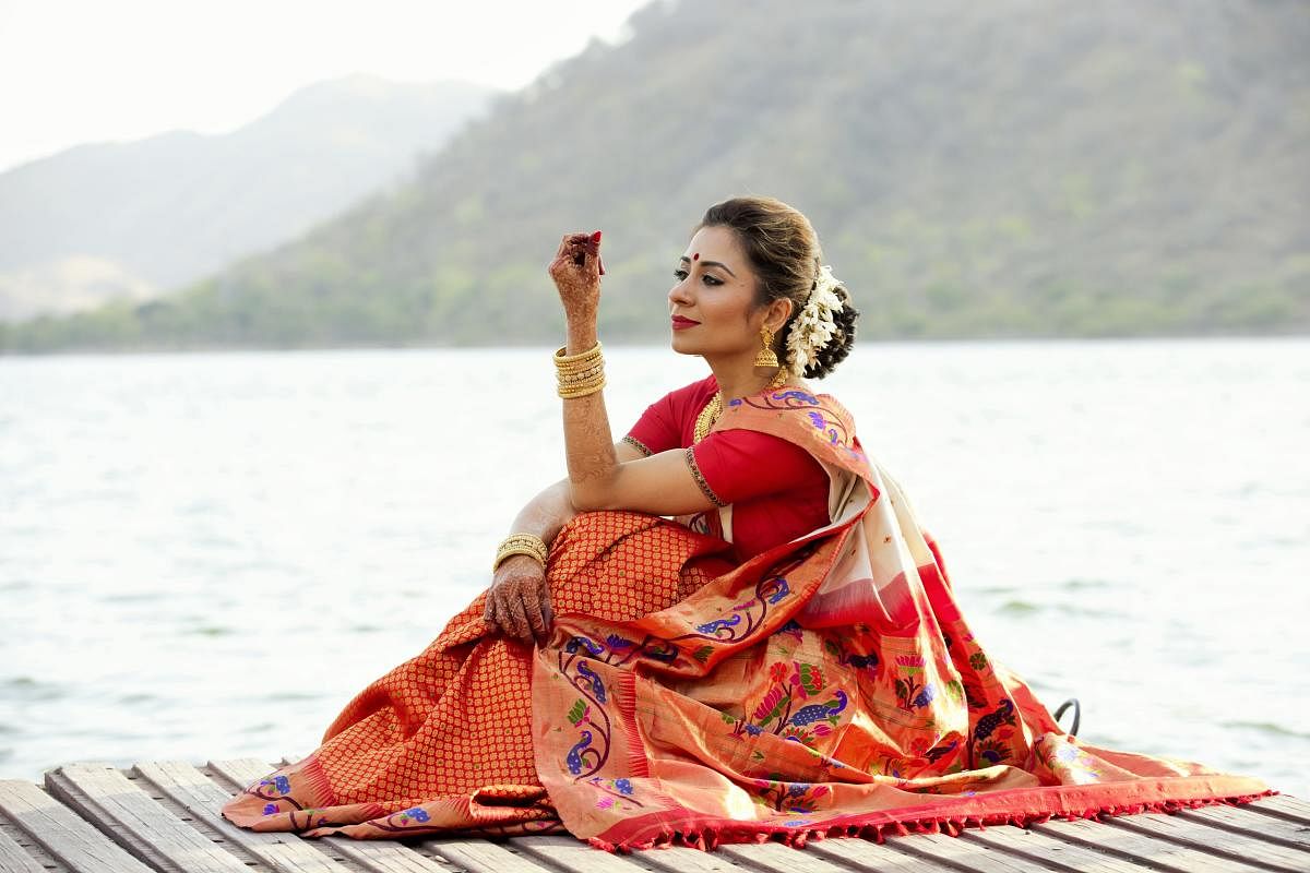 A model wears a traditional Paithani saree (Pic courtesy: Madhurya Creations)