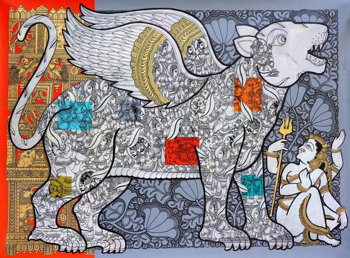 Durga Devi, mixed media on canvas