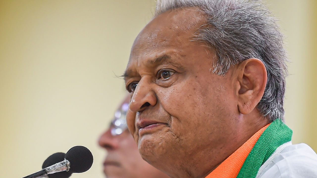 Ashok Gehlot speaks during a party briefing, at Congress headquarters in New Delhi, Thursday, July 21, 2022. Credit: PTI File Photo