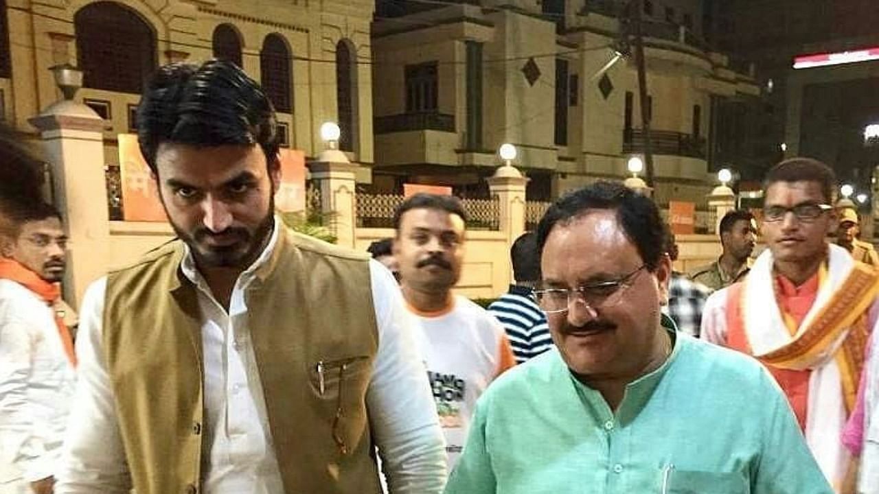 Shrikant Tyagi (left) with BJP chief J P Nadda in 2021. Credit: Instagram/mshrikanttyagi