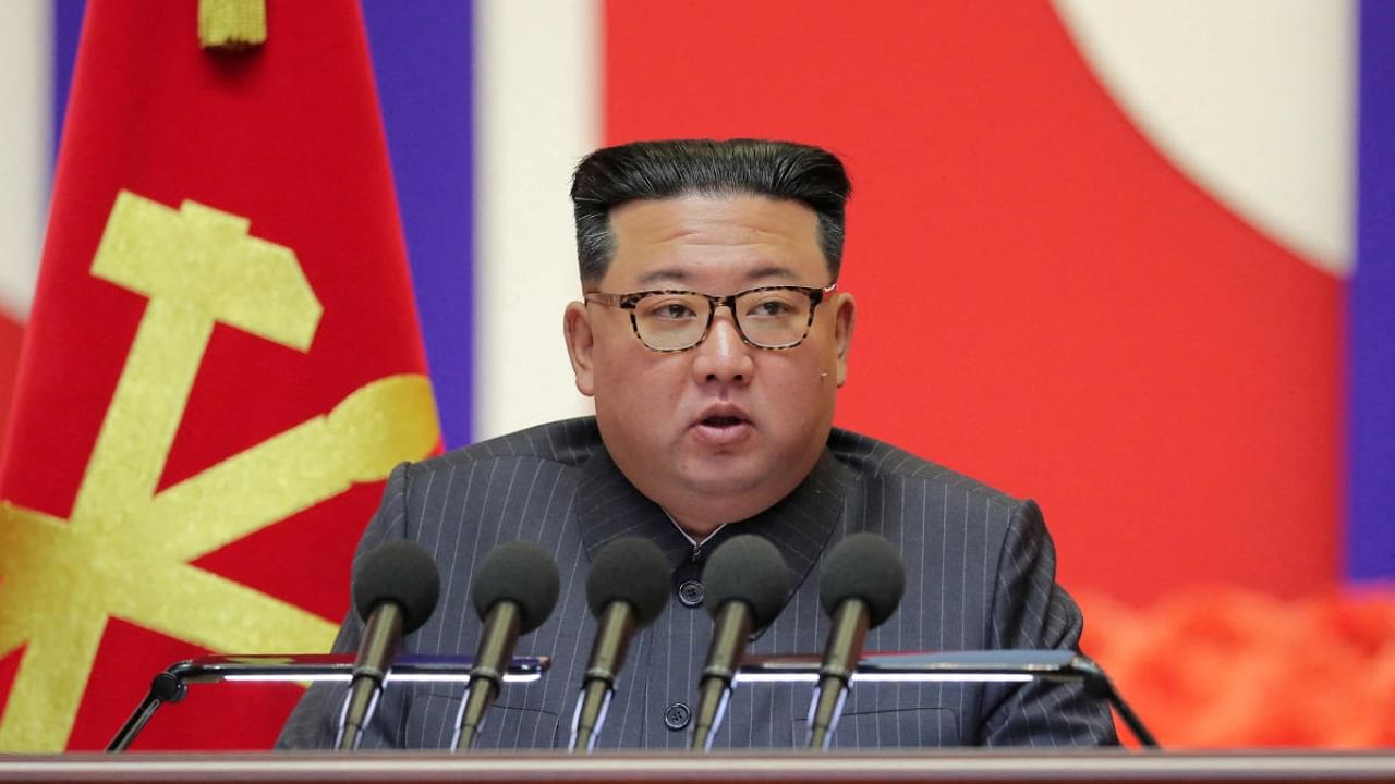 North Korea's leader Kim Jong Un speaks during a national meeting on measures against the coronavirus disease in Pyongyang. Credit: Reuters/KCNA Photo