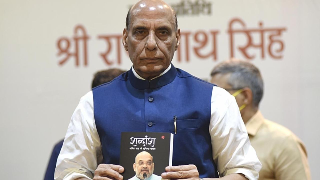 Union Defence Minister Rajnath Singh releases a book 'Shabdansh' on compilations of Union Home Minister Amit Shah's speeches. Credit: IANS Photo