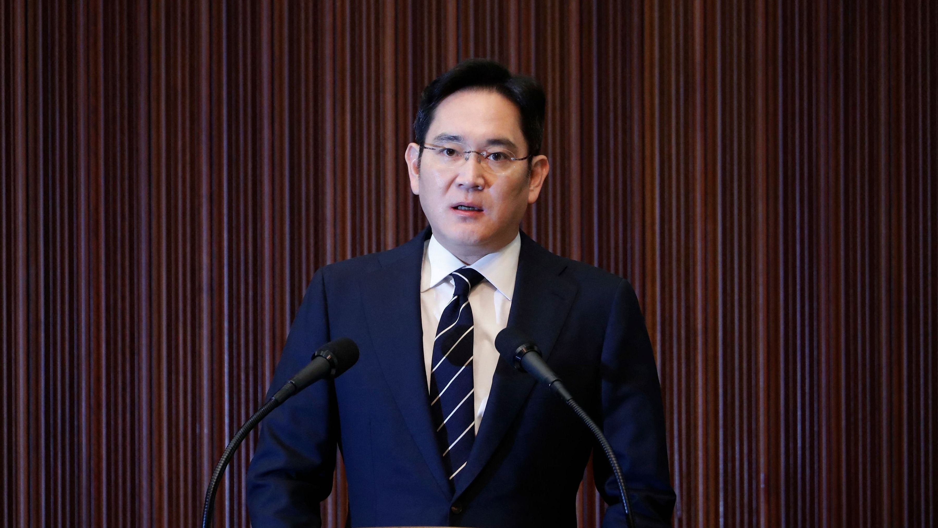 Vice-Chairman of Samsung Electronics Lee Jae-yong speaks during a news conference in Seoul. The heir and de facto leader of Samsung group received a presidential pardon on August 12, 2022. Credit: AFP File Photo