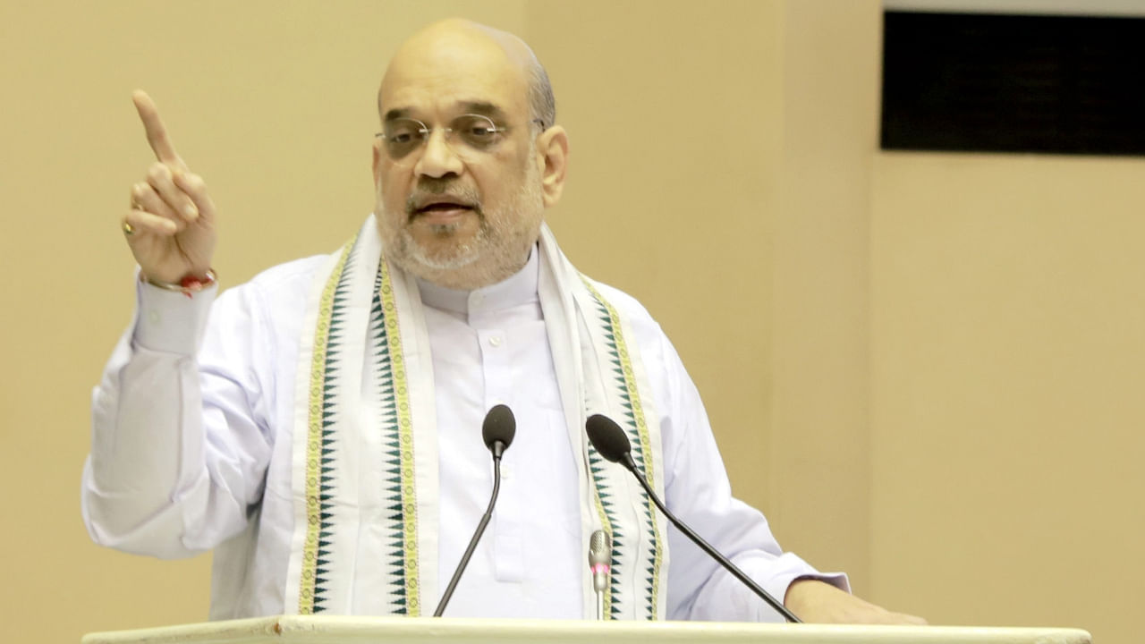  Union Home Minister Amit Shah addressing at the National Conference of Rural Co-operative Banks, in New Delhi on Friday on August 12, 2022. Credit: IANS Photo