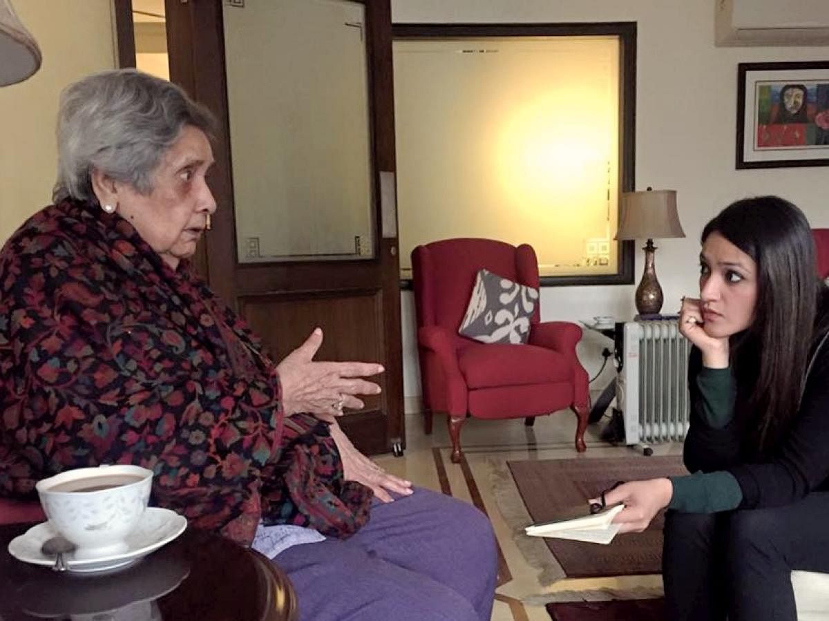 (left) Savitri Mirchandani, who travelled from Karachi to Bombay by ship, speaks to Aanchal Malhotra.