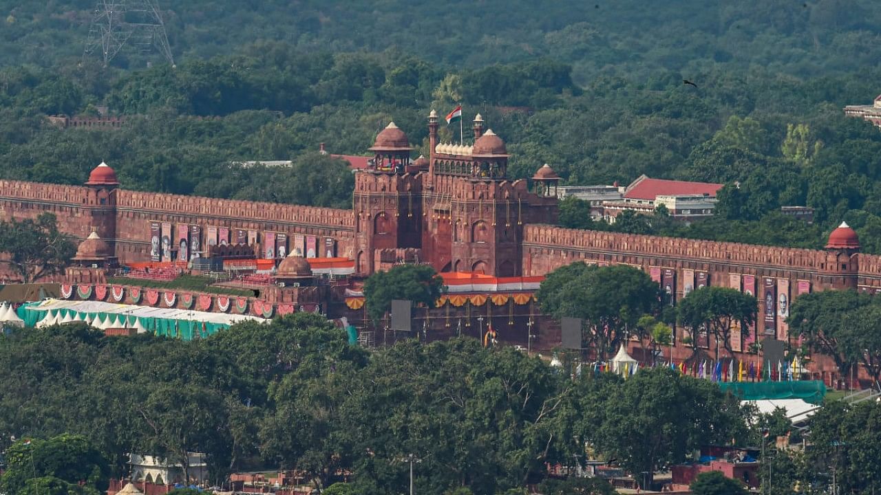 Preparations for Independence Day ceremony at Red Fort. Credit: PTI Photo