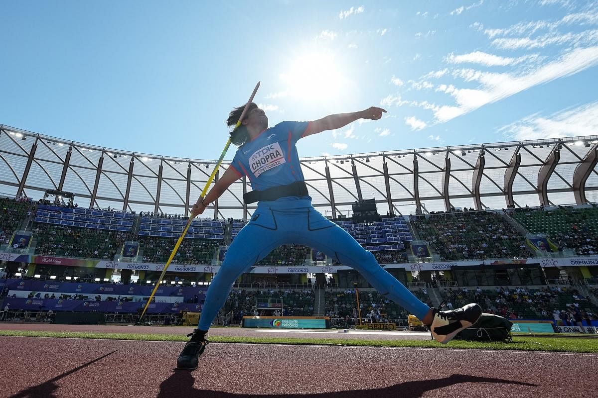 Neeraj Chopra at the World Athletics Championships. Credit: AP/PTI Photo