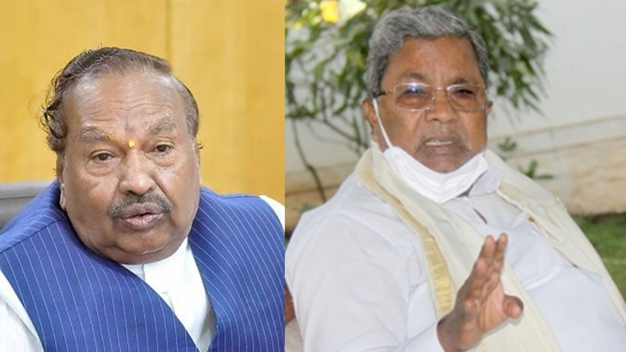 Senior BJP leader K S Eshwarappa (left) and Senior Congress leader Siddaramaiah (right). Credit: IANS Photo