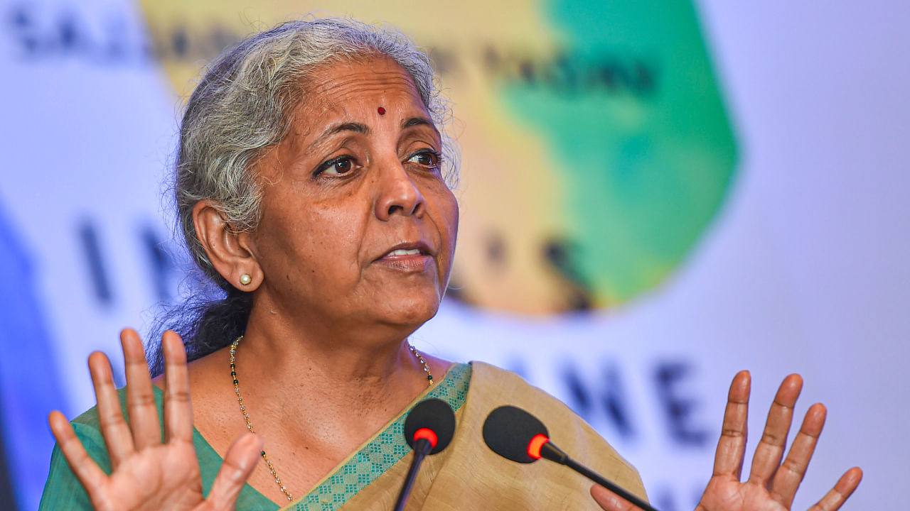 Finance Minister Nirmala Sitharaman gives an address during the launch of the book 'India's Vaccine Growth Story', August 17, 2022. Credit: PTI Photo