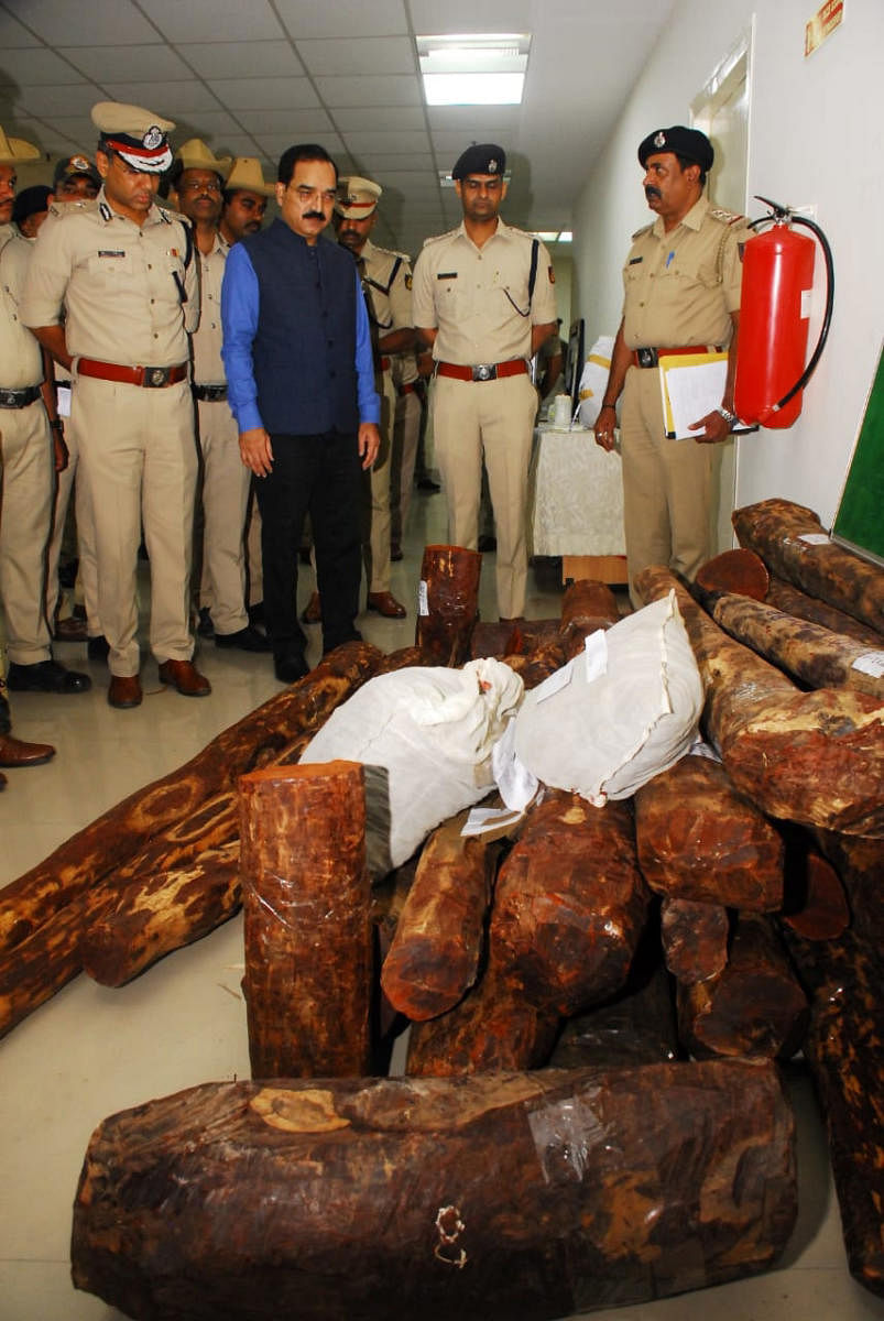 City police chief C H Pratap Reddy with the seized goods in Bengaluru on Wednesday. Credit: DH Photo