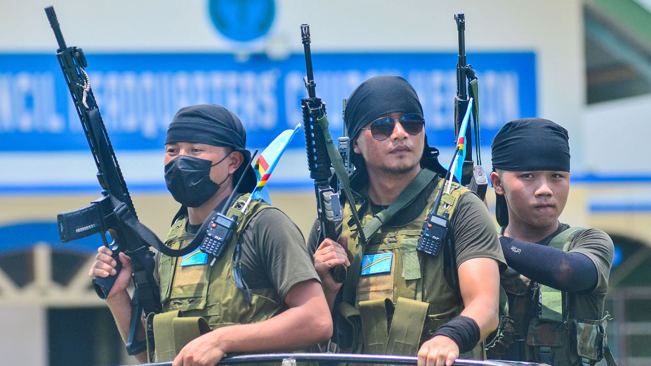 NSCN-IM personnel during the 76th Naga Independence Day celebrations at Hebron, on the outskirts of Dimapur, Sunday, Aug. 14, 2022. Credit: PTI Photo