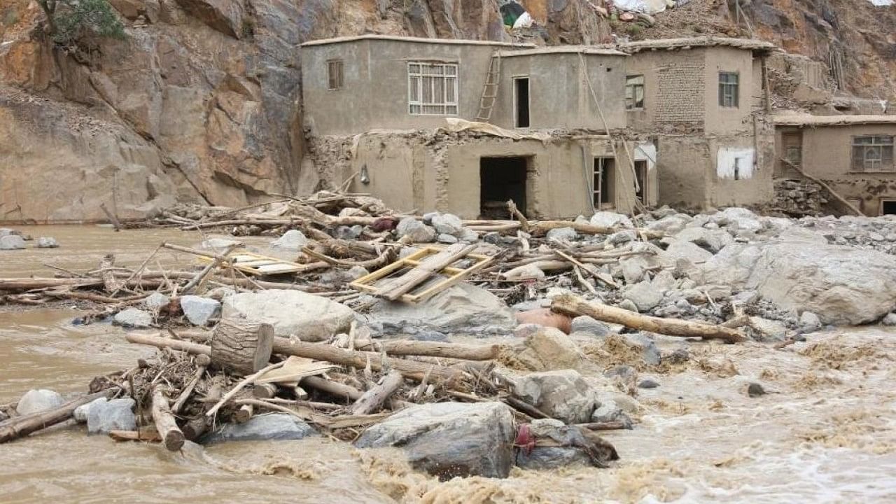 Building demolished by the flood in Parwan province, Afghanistan. Credit: IANS Photo