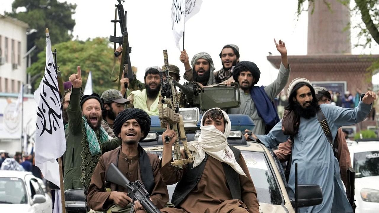Taliban celebrate one year since they seized. Credit: AP Photo