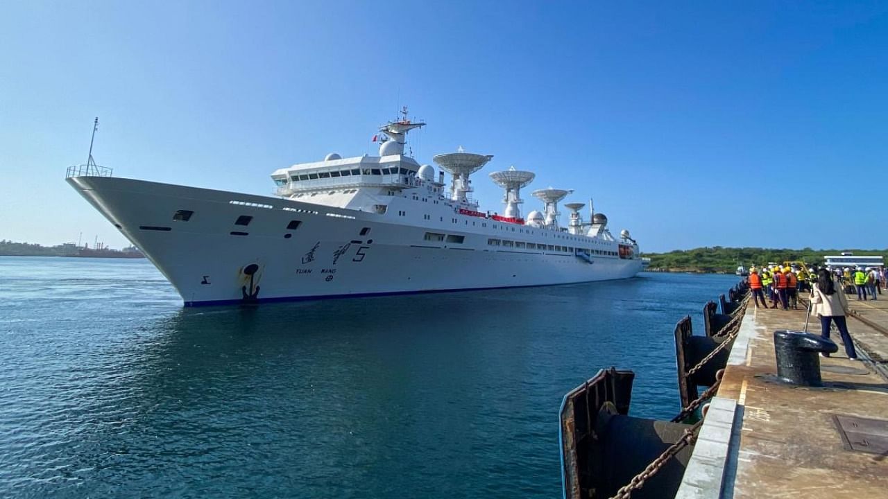 China's research and survey vessel, the Yuan Wang 5, arrives at Hambantota port. Credit: AFP Photo