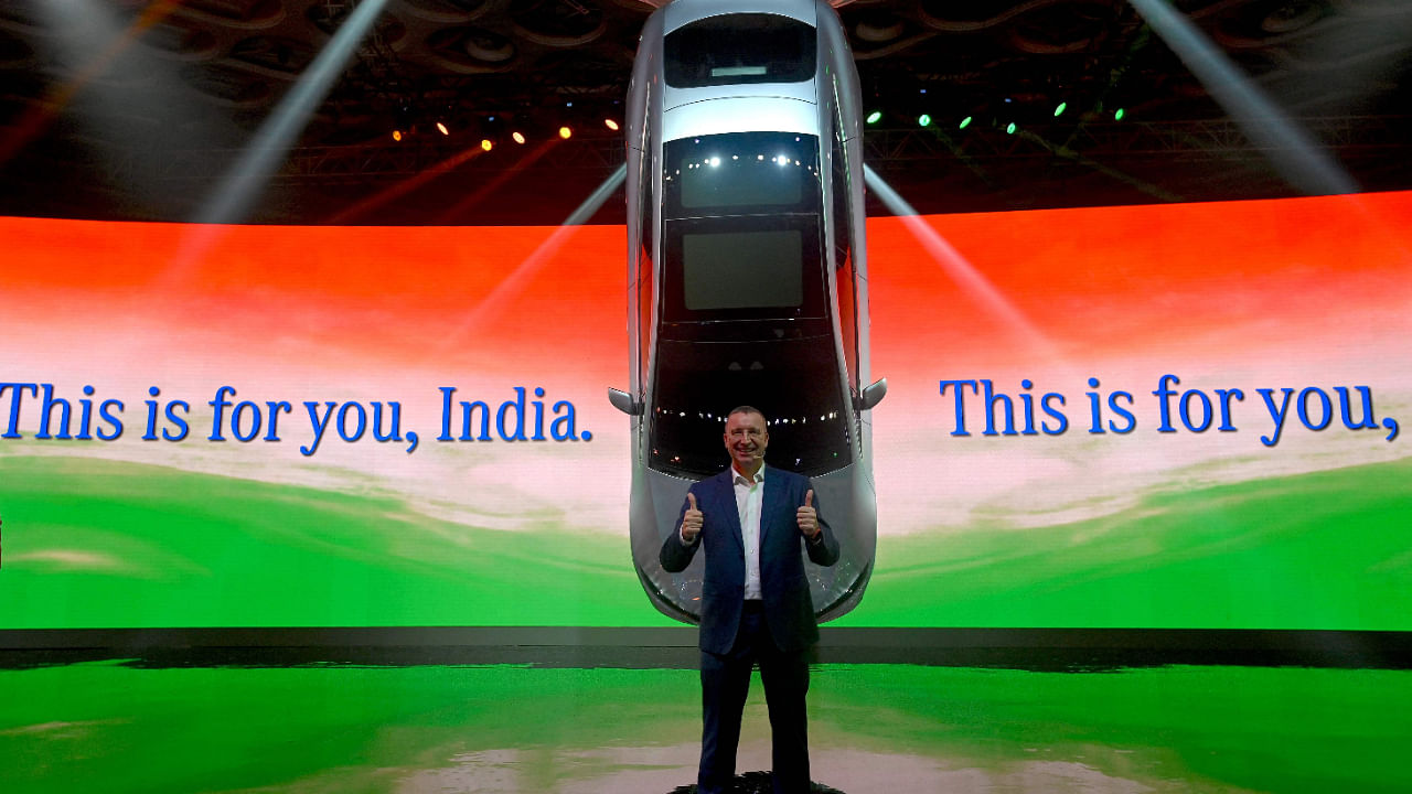 Martin Schwenk, MD and CEO Mercedes-Benz India Pvt Ltd, gestures during the launch event of the Mercedes AMG EQS 53 4MATIC+ sedan electric vehicle in Mumbai. Credit: AFP Photo