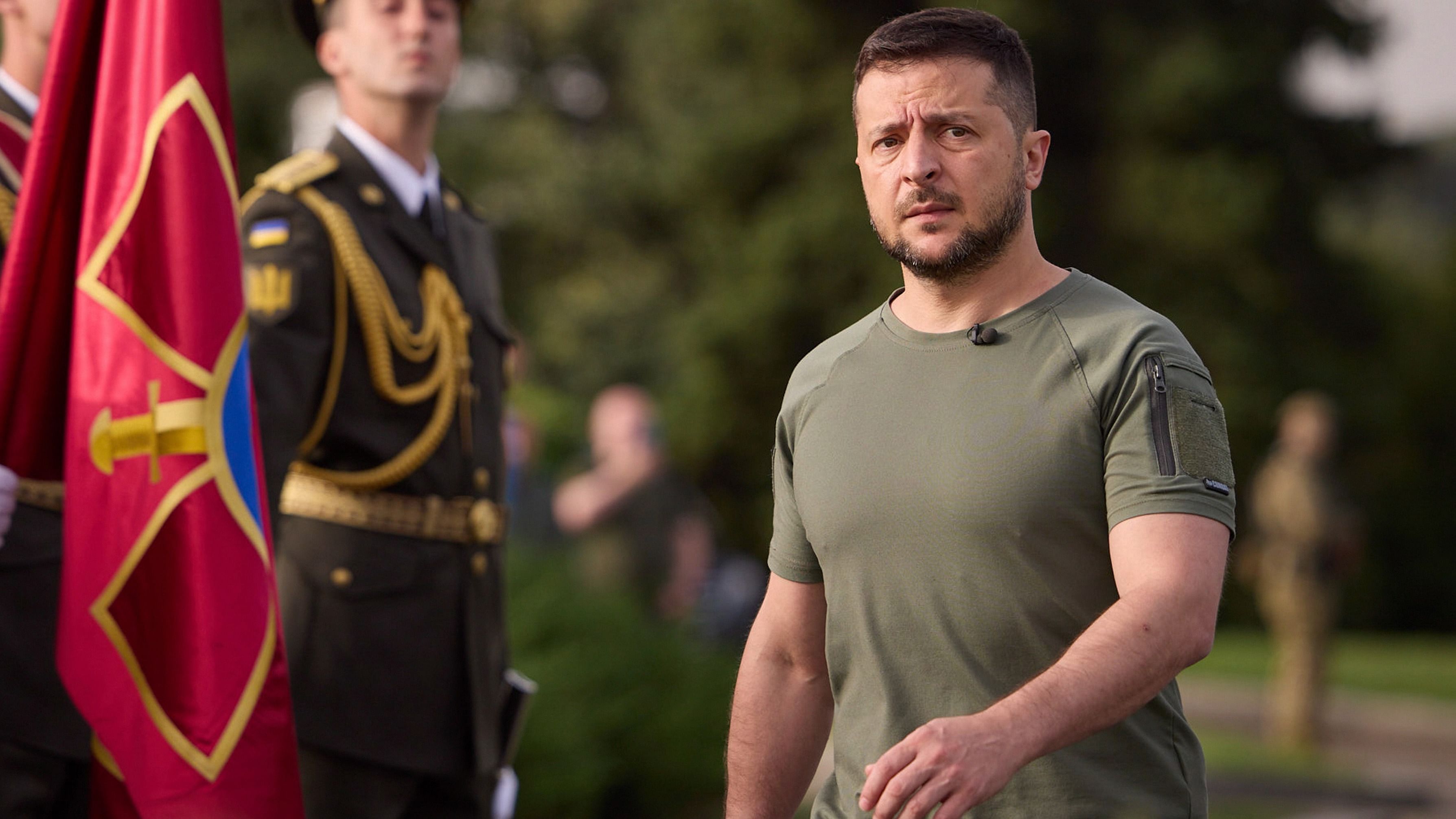 In the recorded speech, which falls on the six-month anniversary of Russia's February  24 invasion, Zelenskyy said that Ukraine no longer saw the war ending when there was peace, but when Kyiv was actually victorious. Credit: AP Photo