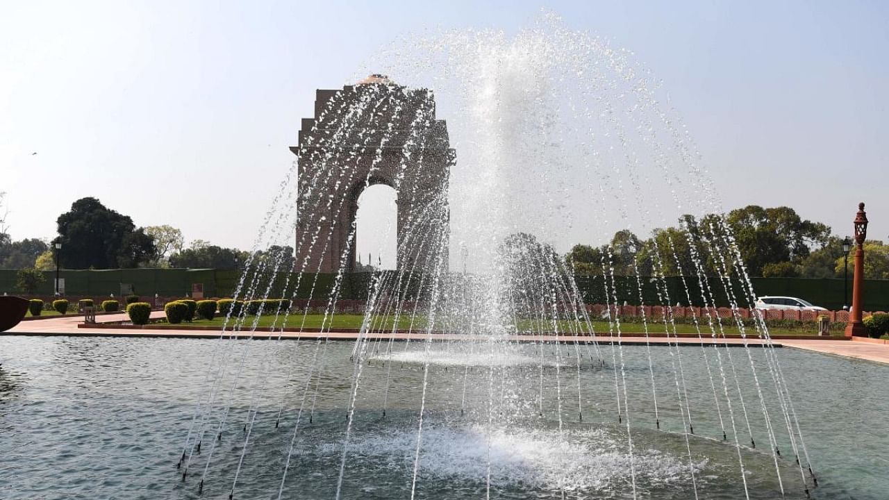 The India Gate Monument is seen behind a fountain in New Delhi. Credit: AFP file photo