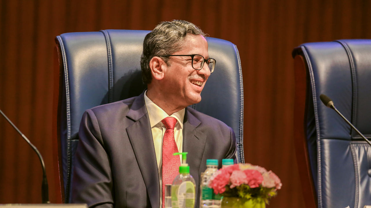 CJI N V Ramana during his farewell ceremony organised by the SC Bar Association, August 26, 2022. Credit: PTI Photo