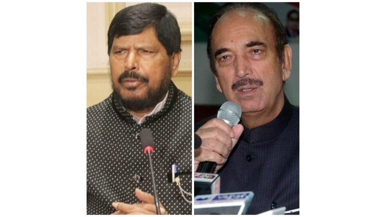 Union Minister and RPI (Athawale) president Ramdas Athawale, Ghulam Nabi Azad. Credit: IANS Photo