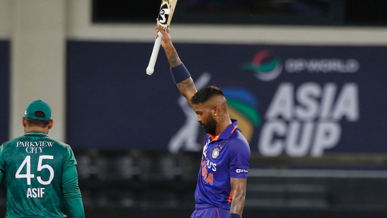 All-rounder Hardik Pandya celebrates after the match against Pakistan. Credit: Twitter/@BCCI