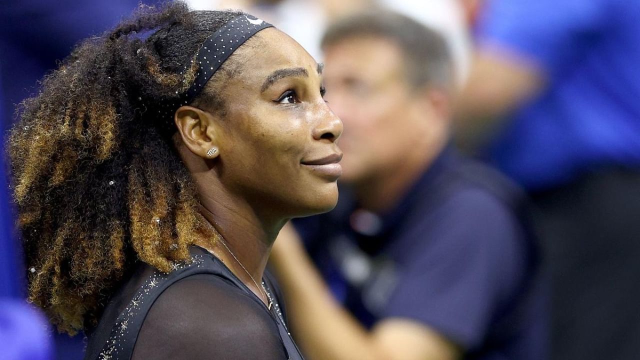 Serena Williams of the United States celebrates against Danka Kovinic of Montenegro during the Women's Singles First Round on Day One of the 2022 US Open at USTA Billie Jean King National Tennis Center on August 29, 2022 in the Flushing neighborhood of the Queens borough of New York City. Credit: AFP Photo