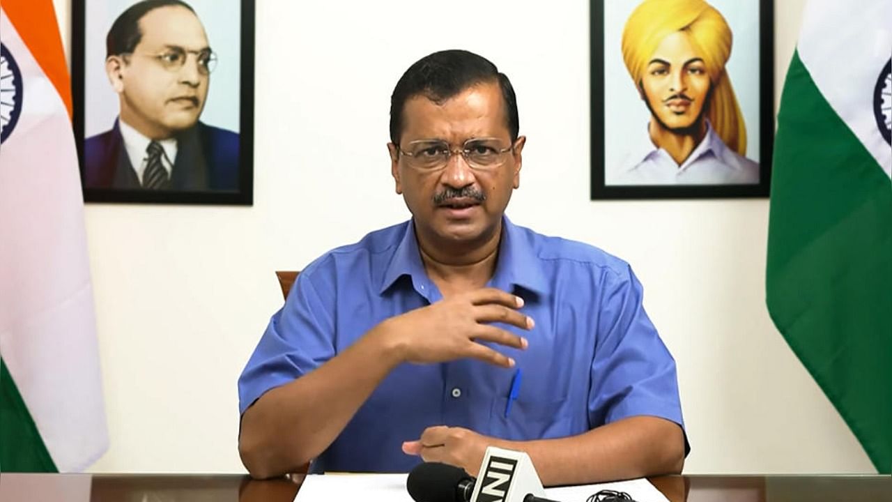 Delhi CM Arvind Kejriwal addresses the media to launch virtual school for students across the country, via video conferencing in Delhi. Credit: PTI Photo