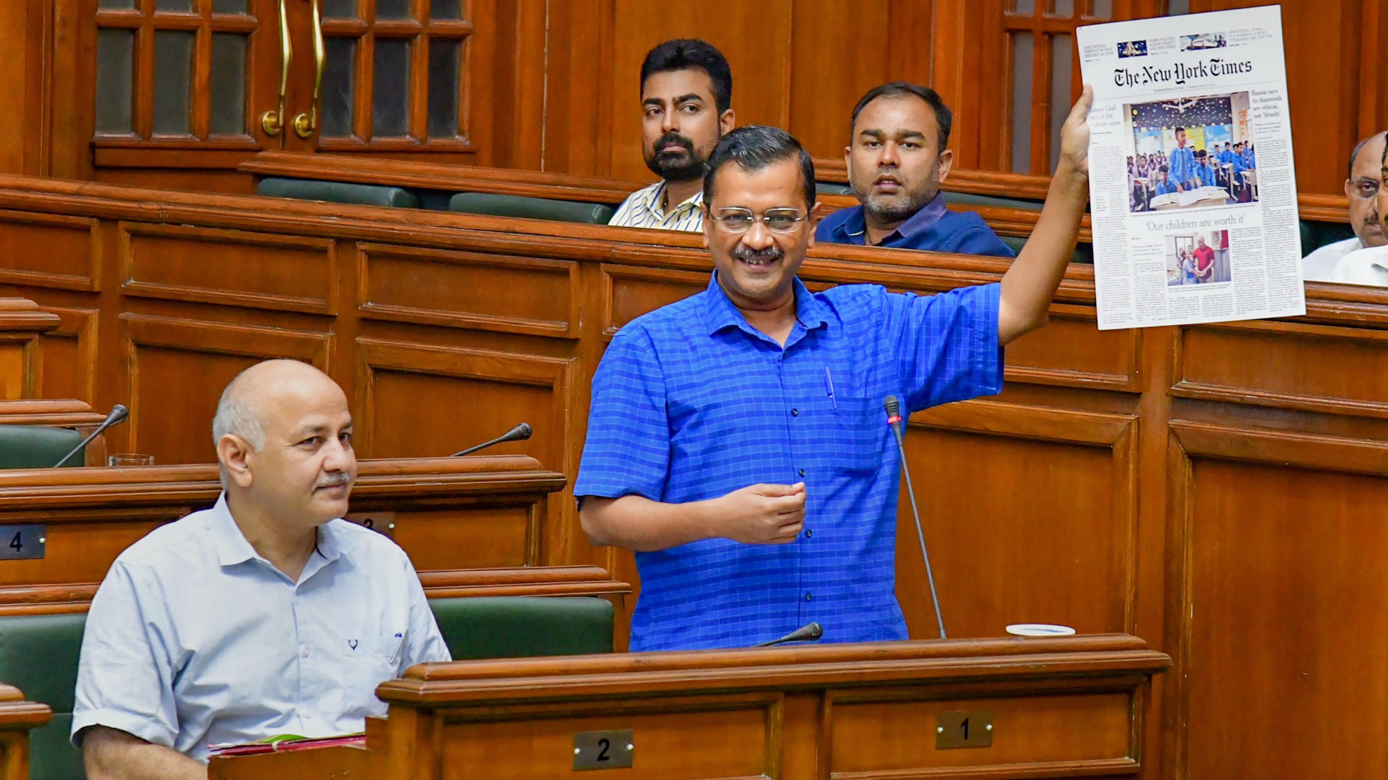 Delhi Chief Minister Arvind Kejriwal speaks during a special session of the Delhi Legislative Assembly, in New Delhi. Credit: PTI File Photo