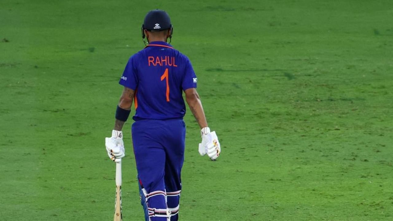 India's K L Rahul leaves the field after being bowled out by Pakistan's Naseem Shah (not pictured) during the Asia Cup Twenty20 international cricket Group A match between India and Pakistan at the Dubai International Cricket Stadium in Dubai on August 28, 2022. Credit: AFP Photo