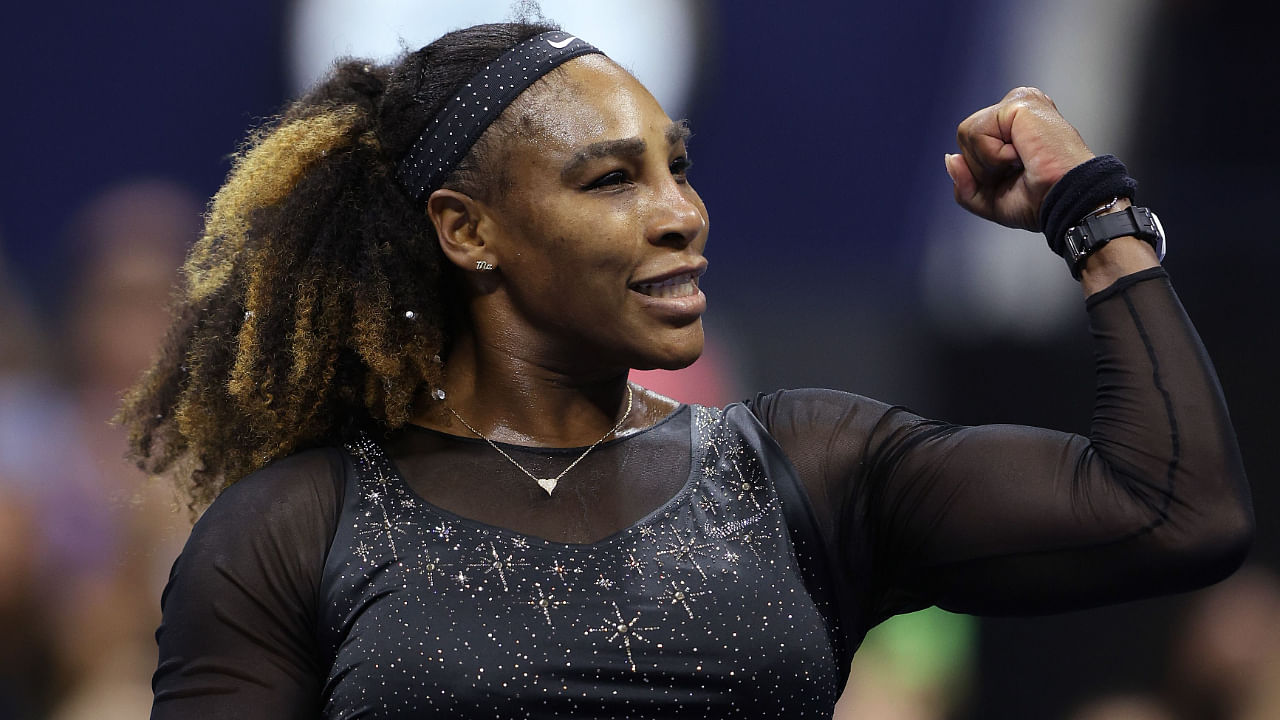 Serena Williams celebrates after her victory against Anett Kontaveit in the US Open, August 31, 2022. Credit: AFP Photo