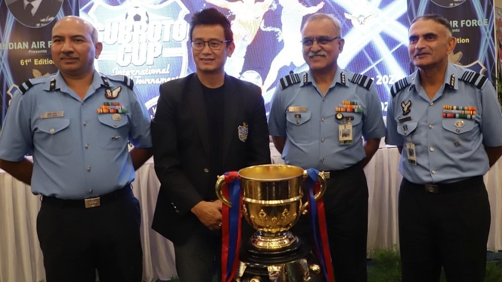 Kit, official ball and trophies of 61st Subroto Cup Edition Unveiled. Credit: IANS Photo