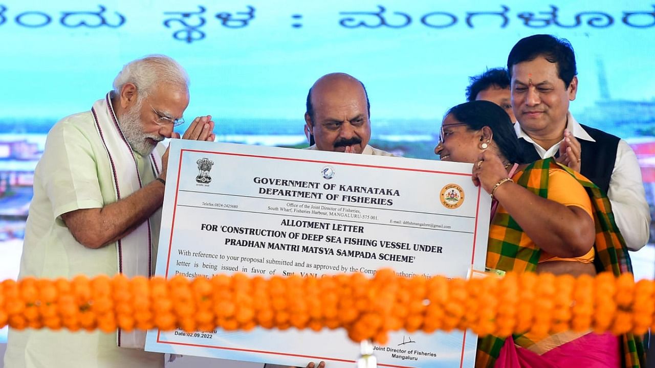 Prime Minister Narendra Modi during inauguration and foundation laying of various projects, in Mangaluru. Credit: PTI Photo