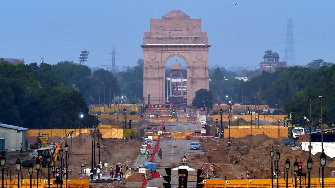Along the Rajpath, new red granite walkways spreading 1,10,457 square metre have been created, replacing bajri sand that lined the ground earlier. Credit: PTI File Photo