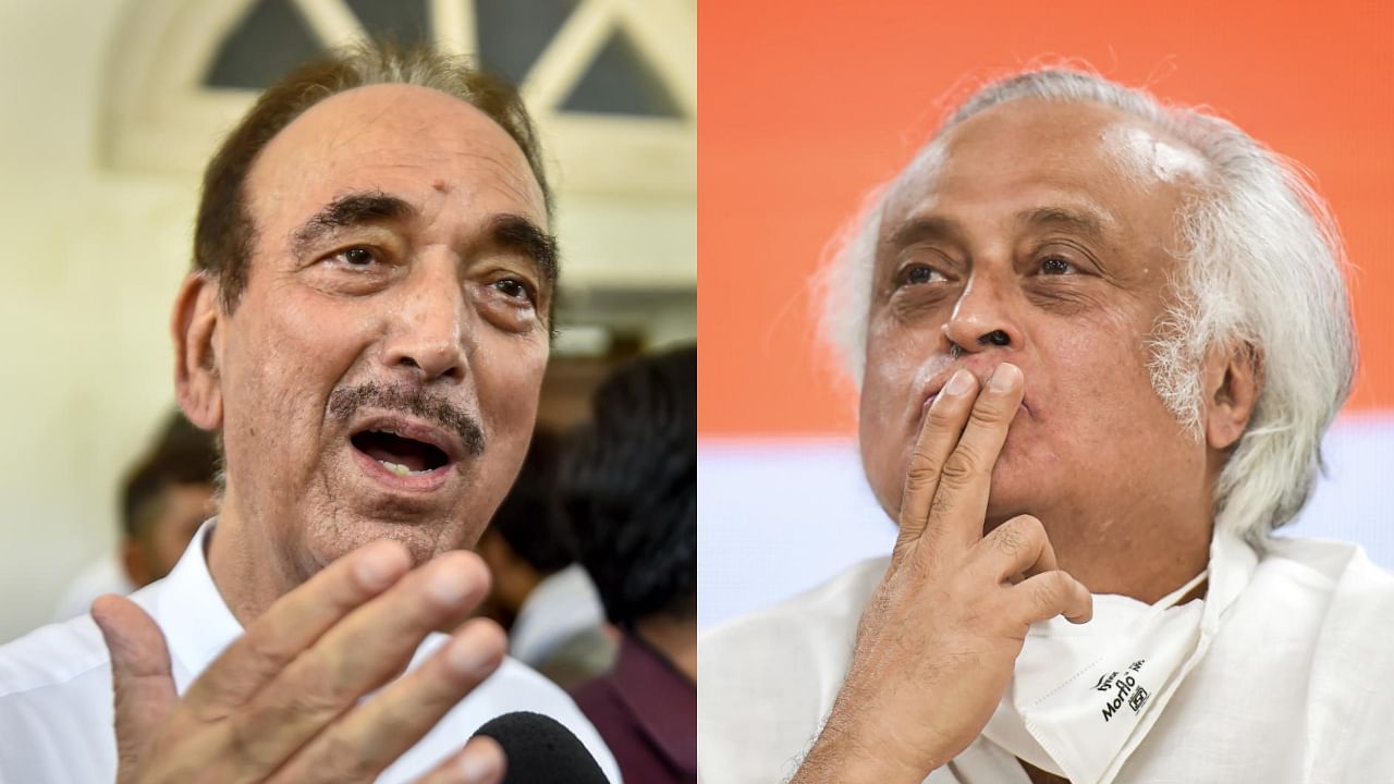 Senior Congress leader Jairam Ramesh and former party leader Ghulam Nabi Azad. Credit: Agency Photos