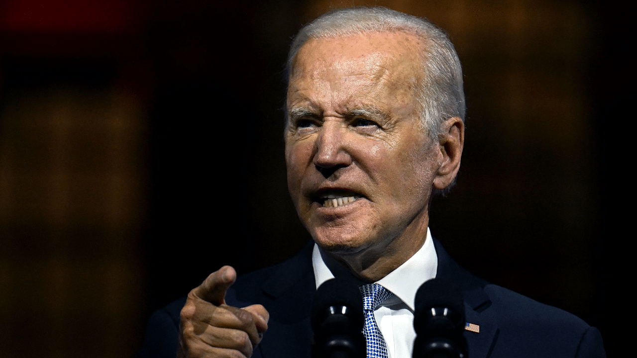 US President Joe Biden speaks about the soul of the nation, outside of Independence National Historical Park in Philadelphia, Pennsylvania. Credit: AFP Photo