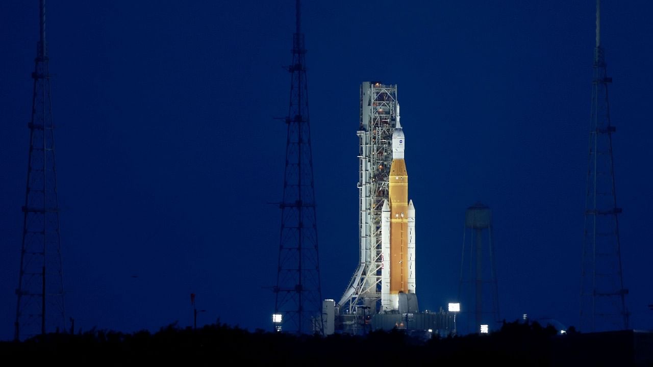 NASA's Artemis I rocket sits on launch pad 39-B at Kennedy Space Center on September 03. Credit: AFP Photo
