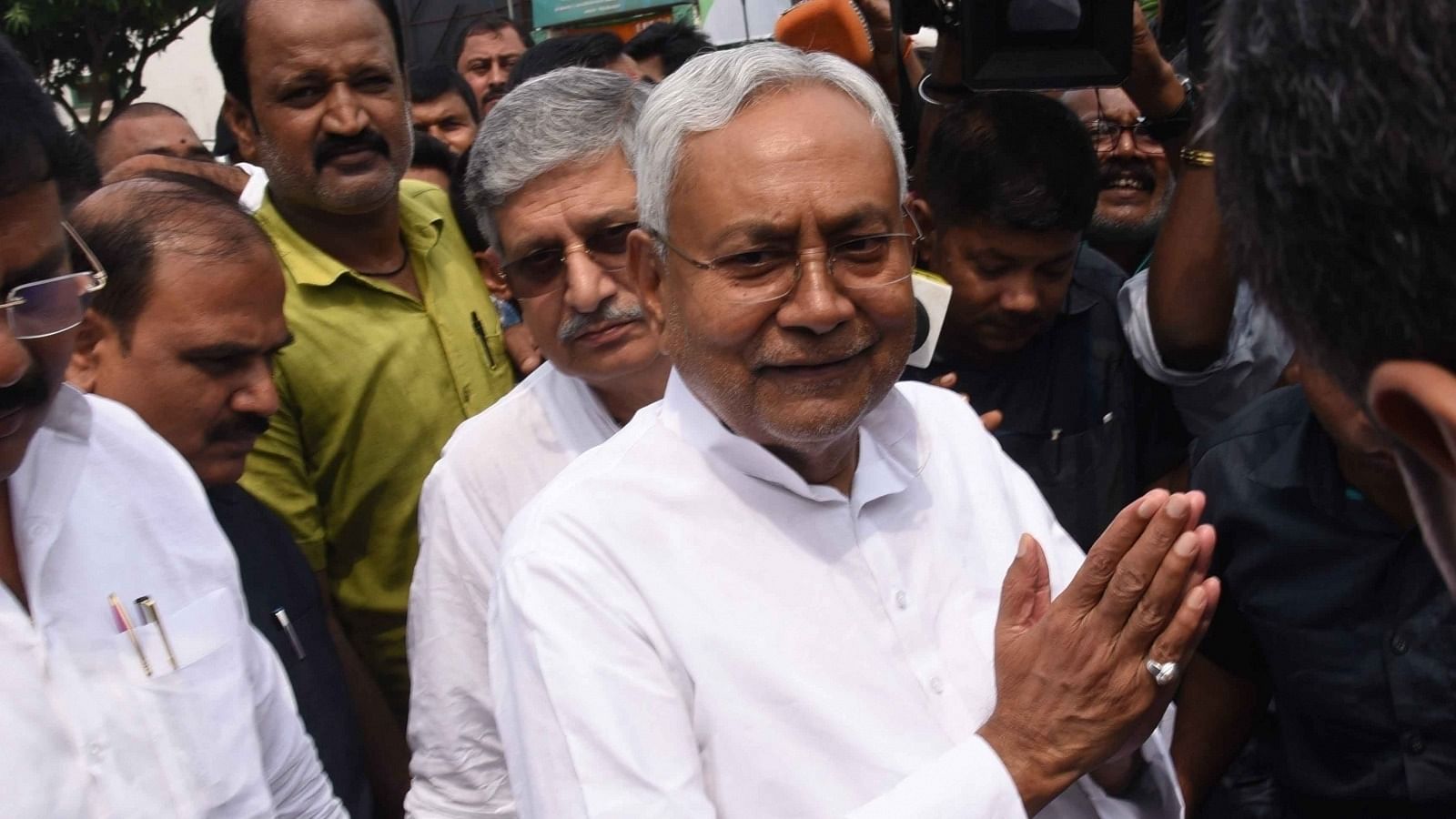 Bihar Chief Minister Nitish Kumar along with JD(U) national president Lalan Singh visits party office for preparation of three-day long national executive meeting, in Patna. Credit: IANS Photo